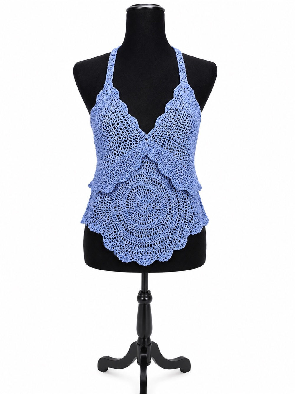 Hand-Crocheted Halter Top in Blue